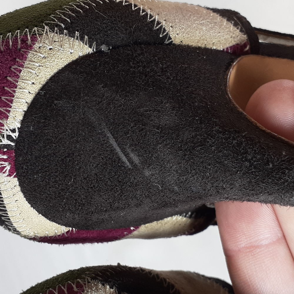 Valentino vintage Y2K patchwork suede heels burgundy green cream Brown - Picture 8 of 10
